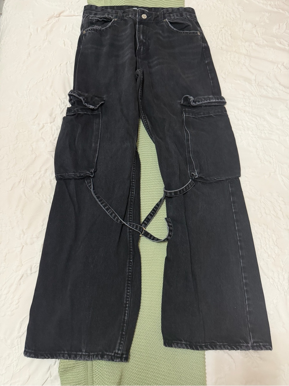 Zara Black Bootcut Cargo Jeans